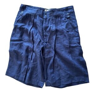 Vintage Goouch 100% Linen Shorts Deadstock Navy Pleated Pockets 80s 90s Men's 32